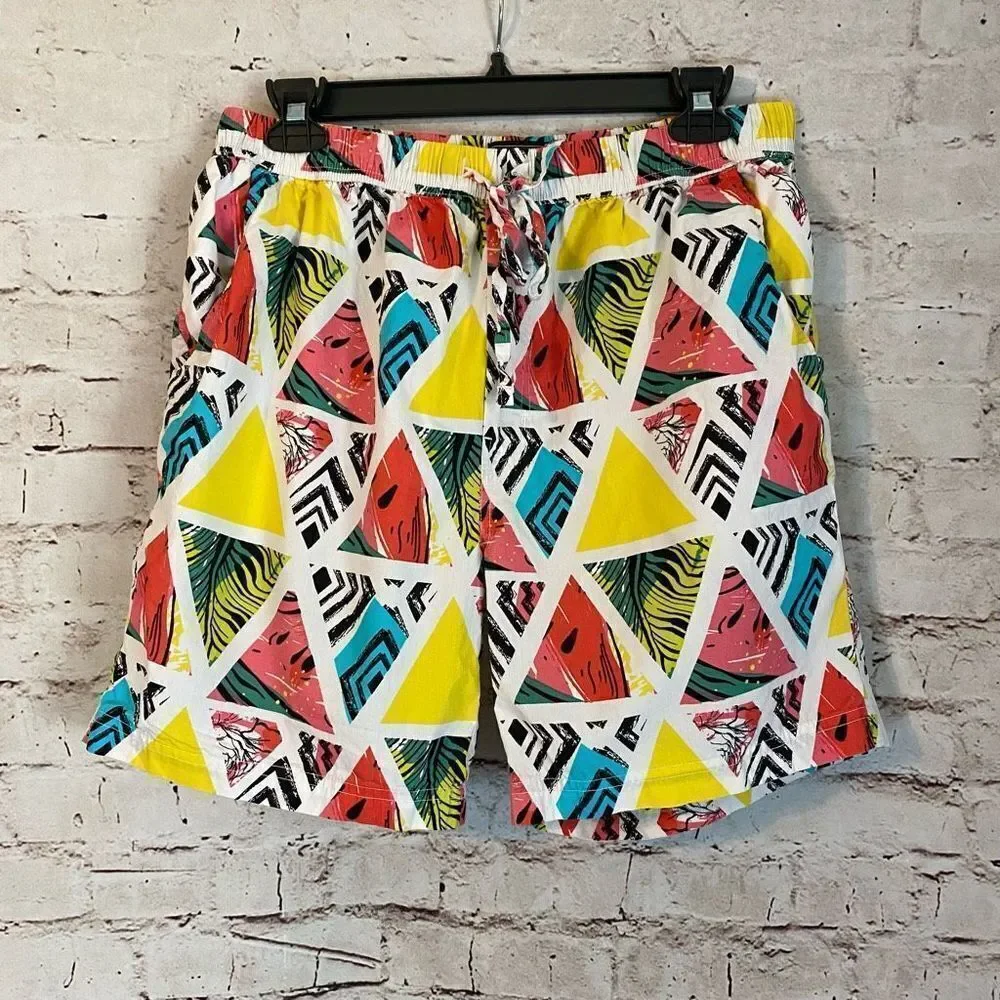 Massive Tropical Watermelon Set XL Button Down Elastic Short Triangle Print L - Picture 6 of 10